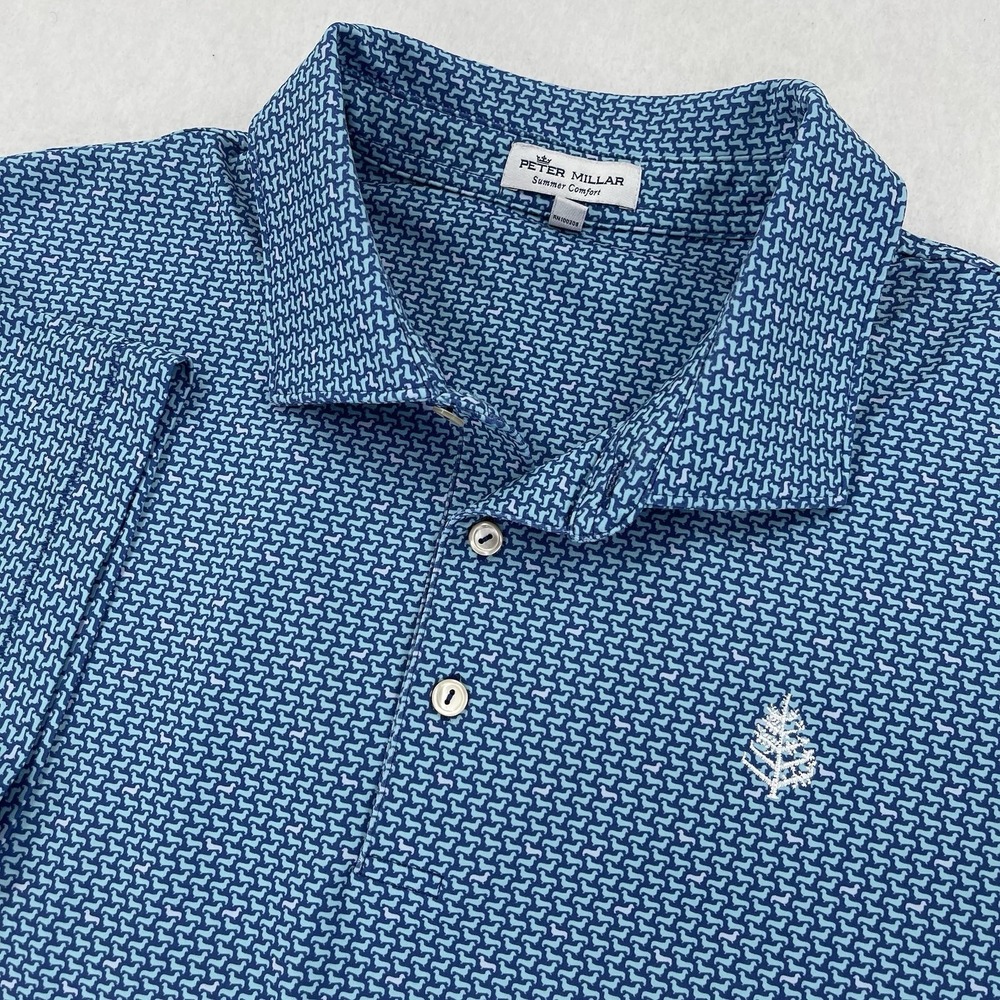 Peter Millar Summer Comfort Polo Shirt Mens XL Blue Short Sleeve Performance Dog